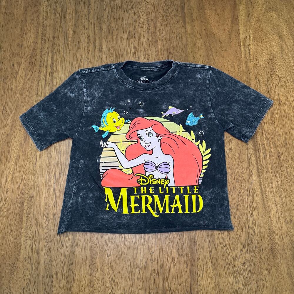 Disney The Little Mermaid Ariel Mineral Wash Graphic T-Shirt Black XS